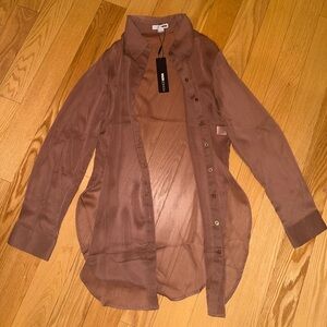 Sheer tan long sleeve button up blouse